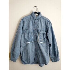 Tarponwear Fishing Shirt Men M Blue Pockets Vented Nylon Long Sleev Logo Outdoor